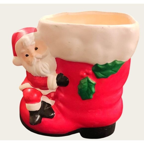 Vintage Mcm Santa Claus Boot Ceramic Planter Holiday Decor - Picture 1 of 9